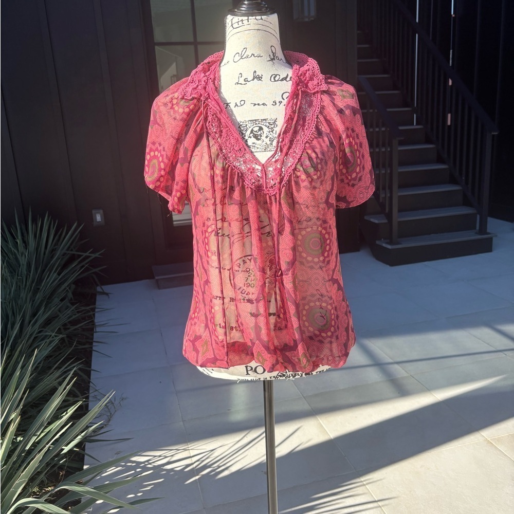 💕 Charlotte Russe Boho Lace-Trim Blouse (Size L)